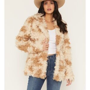 SHYANNE WOMEN'S PERRY FAUX FUR CURLY COW PRINT SNAP COAT